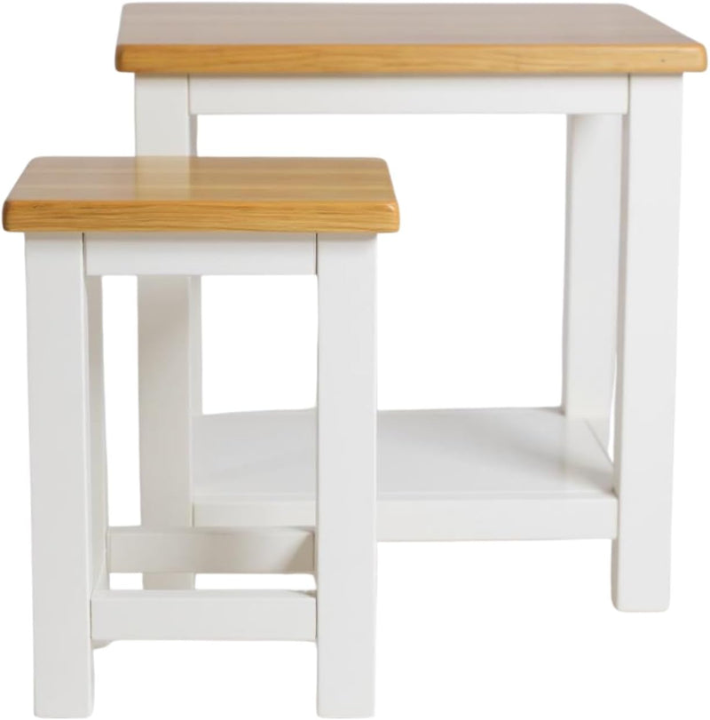 100% Oak Top Side Table Painted End Nightstand (Set of 2)