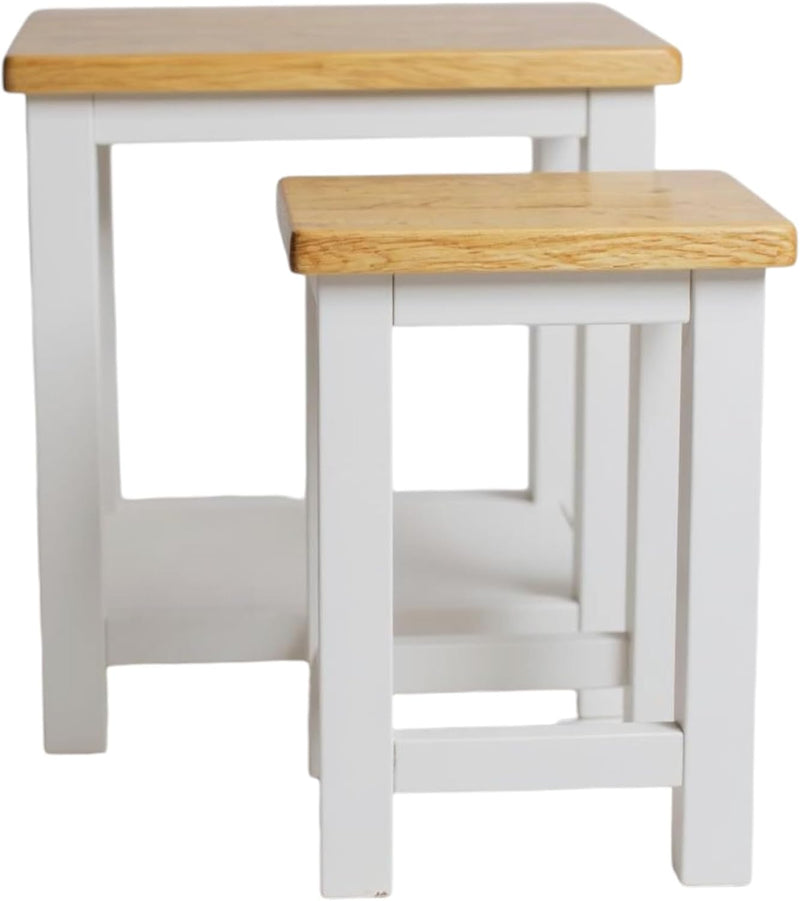 100% Oak Top Side Table Painted End Nightstand (Set of 2)
