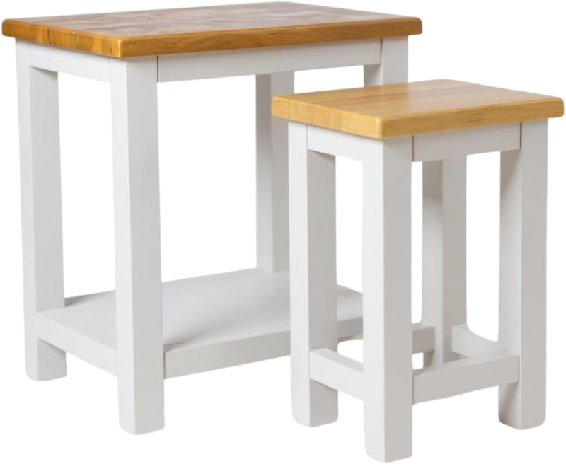 100% Oak Top Side Table Painted End Nightstand (Set of 2)