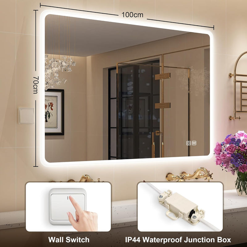 1000x700MM Bluetooth LED-Bathroom-Mirror-With-Lights for Wall