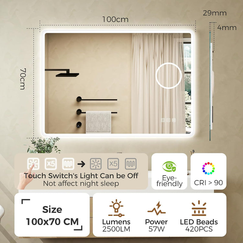 1000x700MM Bluetooth LED-Bathroom-Mirror-With-Lights for Wall