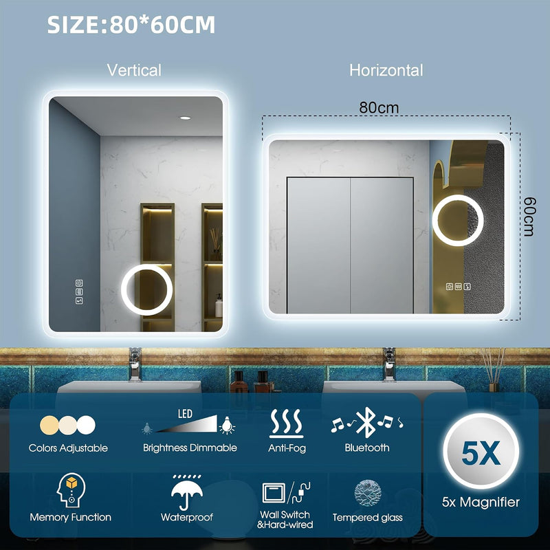 1000x700MM Bluetooth LED-Bathroom-Mirror-With-Lights for Wall