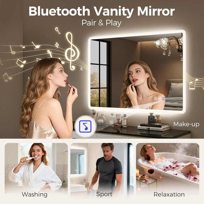 1000x700MM Bluetooth LED-Bathroom-Mirror-With-Lights for Wall