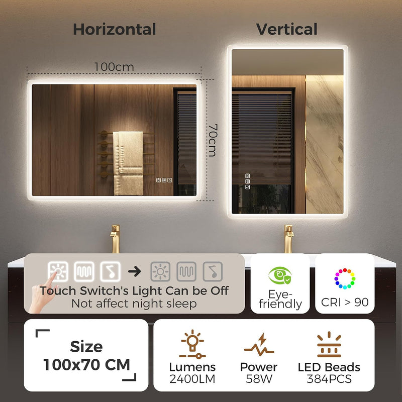 1000x700MM Bluetooth LED-Bathroom-Mirror-With-Lights for Wall