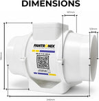 100MM Inline Bathroom Extractor Fan with Run-On