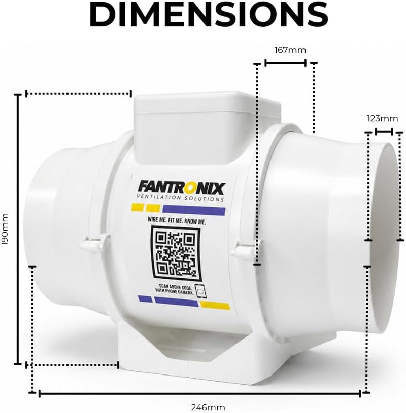 100MM Inline Bathroom Extractor Fan with Run-On