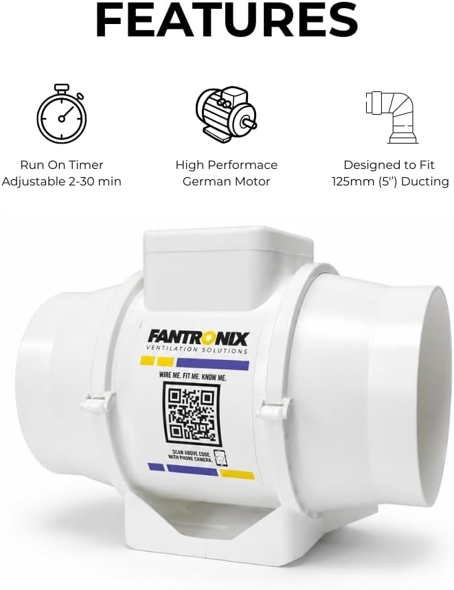 100MM Inline Bathroom Extractor Fan with Run-On