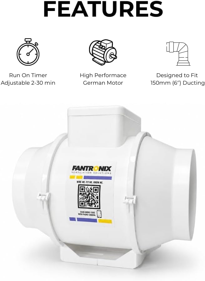 100MM Inline Bathroom Extractor Fan with Run-On
