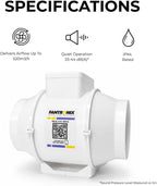 100MM Inline Bathroom Extractor Fan with Run-On