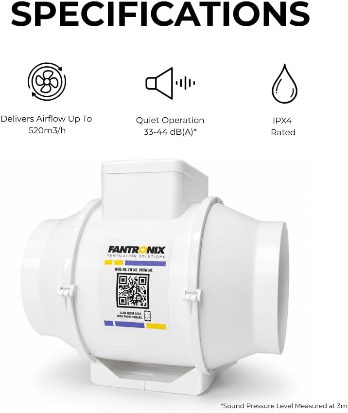 100MM Inline Bathroom Extractor Fan with Run-On