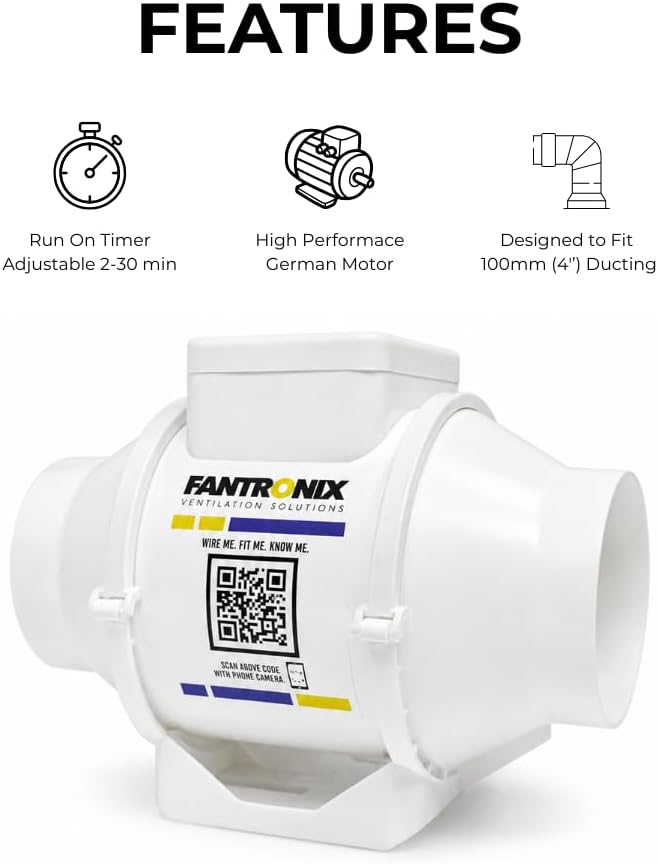 100MM Inline Bathroom Extractor Fan with Timer