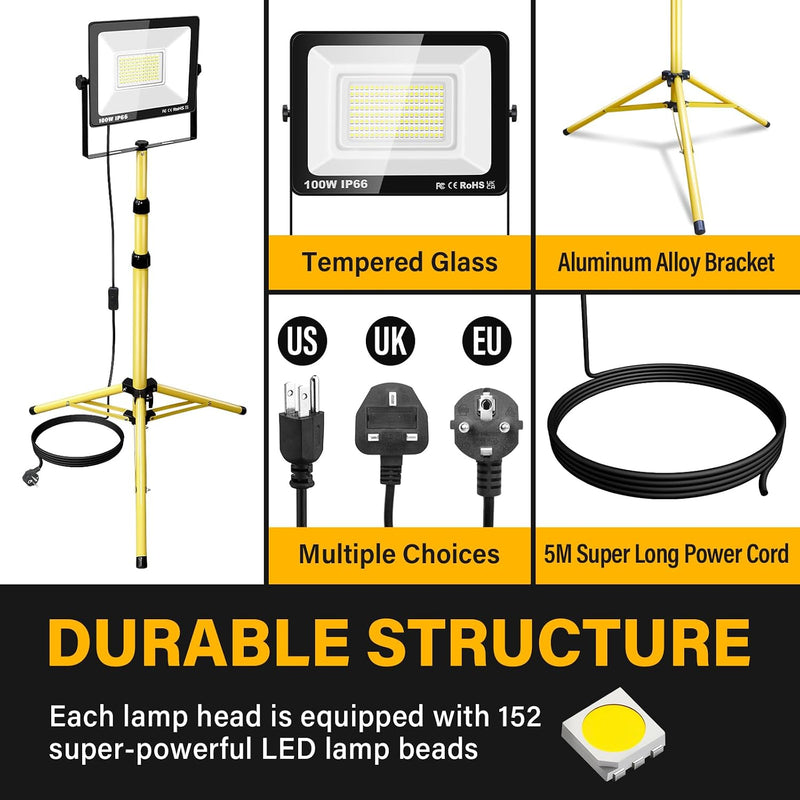 100W Tripod Stand LED Work Light Flexible Portable