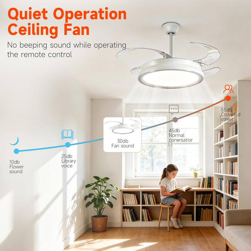 107CM Retratable Ceiling Fan with Lights Remote 6