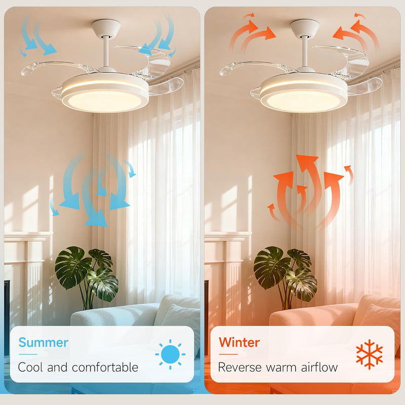 107CM Retratable Ceiling Fan with Lights Remote 6