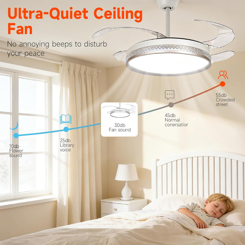 107CM Retratable Ceiling Fan with Lights Remote 6