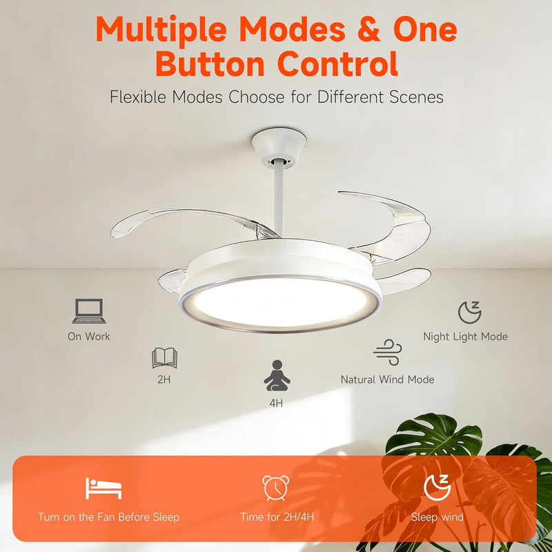 107CM Retratable Ceiling Fan with Lights Remote 6