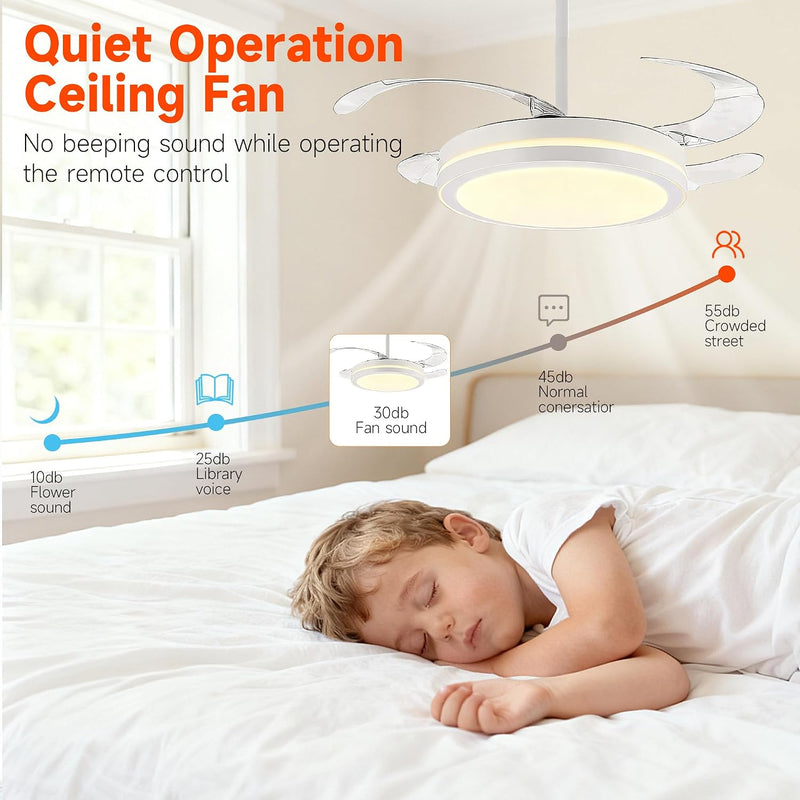 107CM Retratable Ceiling Fan with Lights Remote 6