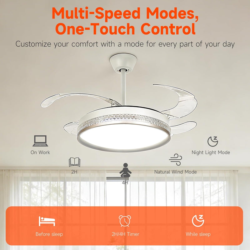107CM Retratable Ceiling Fan with Lights Remote 6