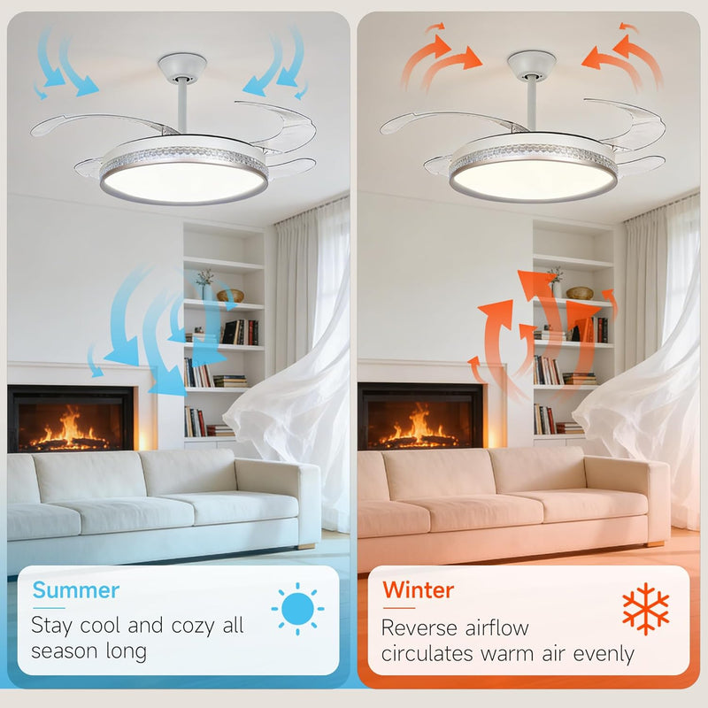107CM Retratable Ceiling Fan with Lights Remote 6