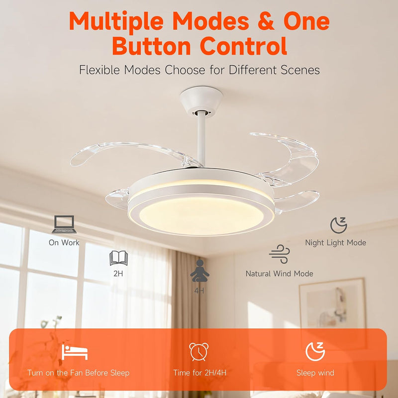 107CM Retratable Ceiling Fan with Lights Remote 6