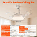 107CM Retratable Ceiling Fan with Lights Remote 6