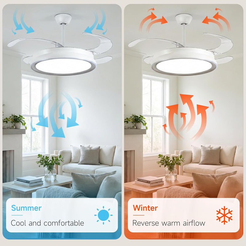 107CM Retratable Ceiling Fan with Lights Remote 6