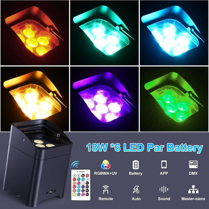 108W LED Par Uplighter Wireless Rgbwa+UV Mah Rechargeable