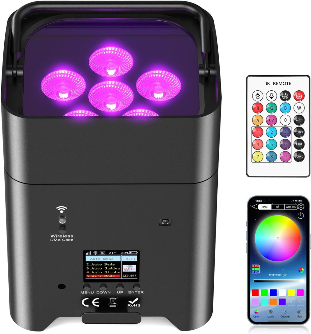 108W LED Par Uplighter Wireless Rgbwa+UV Mah Rechargeable