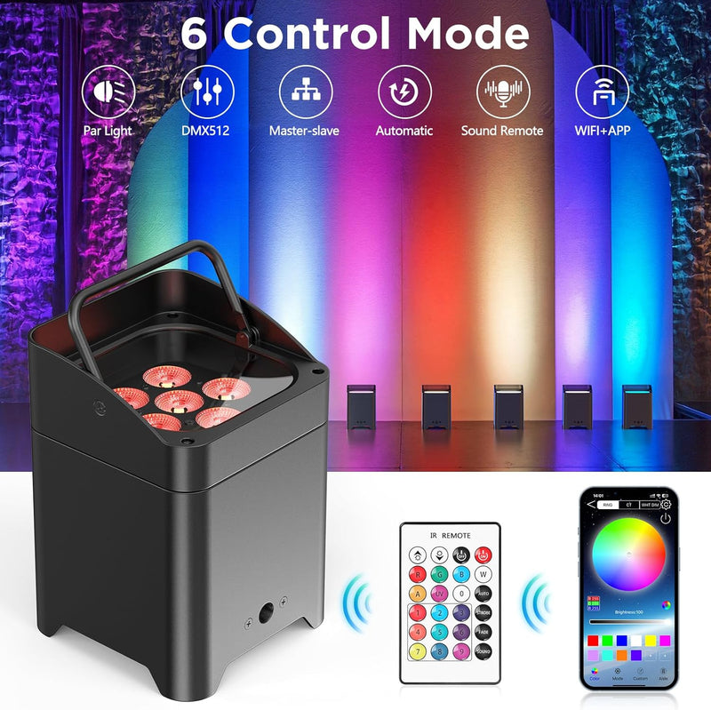 108W LED Par Uplighter Wireless Rgbwa+UV Mah Rechargeable