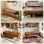 112CM Tufted Faux Leather Bench Modern End