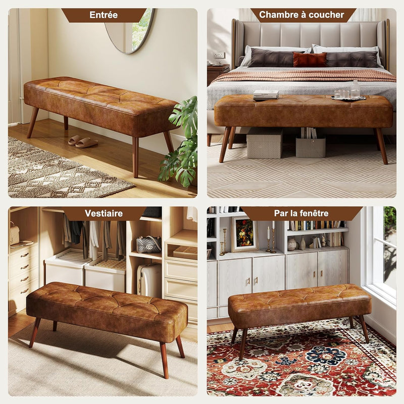 112CM Tufted Faux Leather Bench Modern End