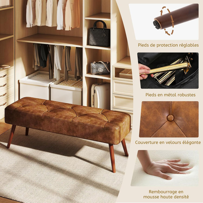 112CM Tufted Faux Leather Bench Modern End
