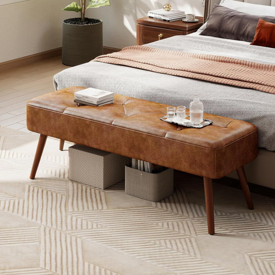 112CM Tufted Faux Leather Bench Modern End