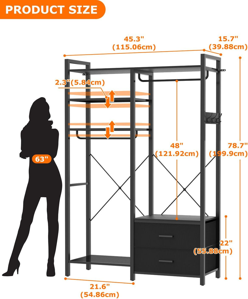 115CM Heavy Duty Clothes Rail with 4 Drawers