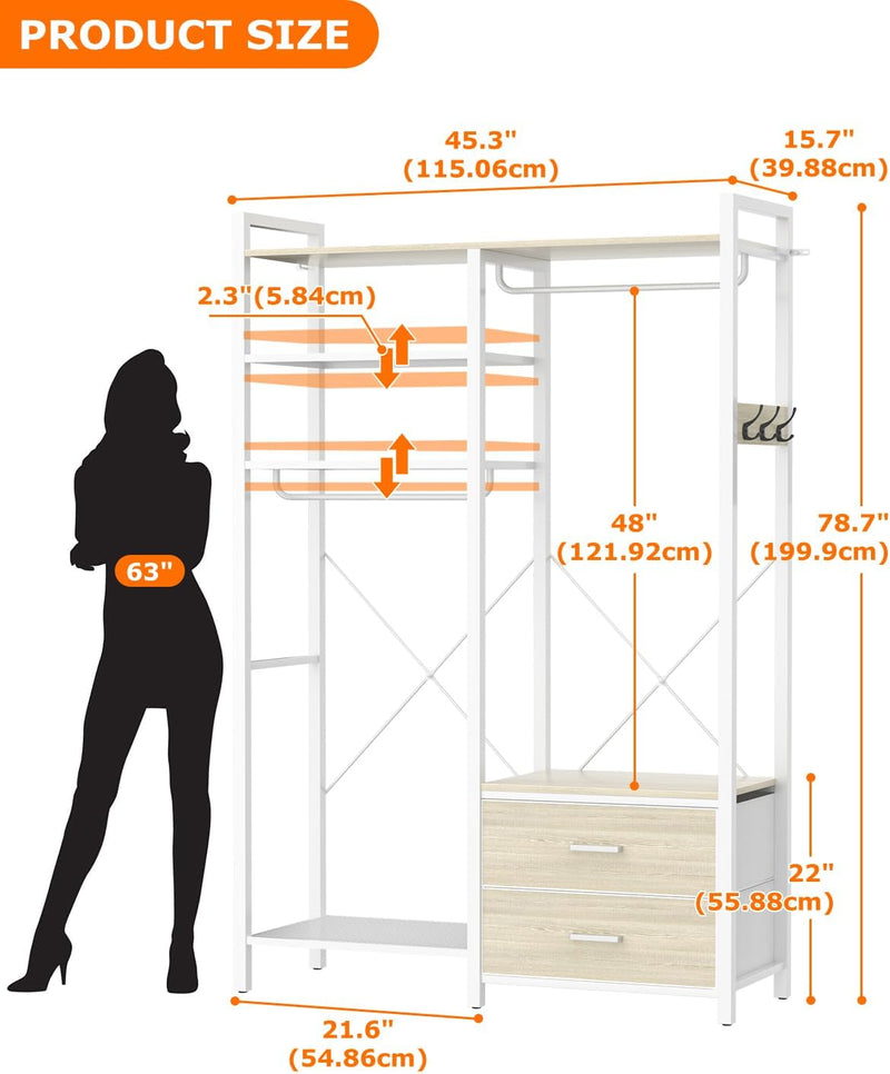 115CM Heavy Duty Clothes Rail with 4 Drawers