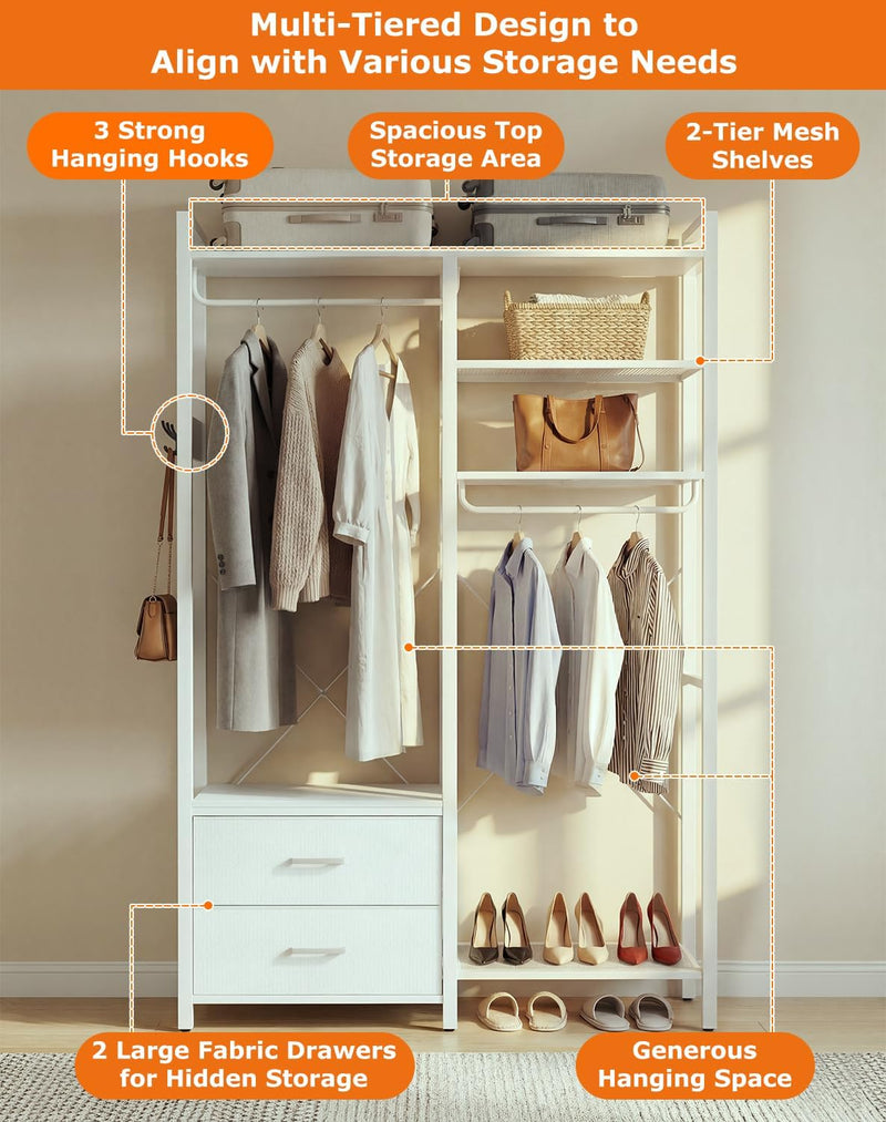 115CM Heavy Duty Clothes Rail with 4 Drawers
