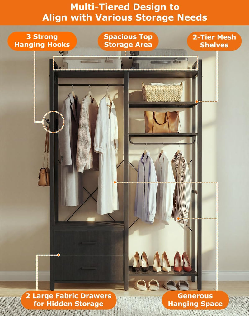 115CM Heavy Duty Clothes Rail with 4 Drawers