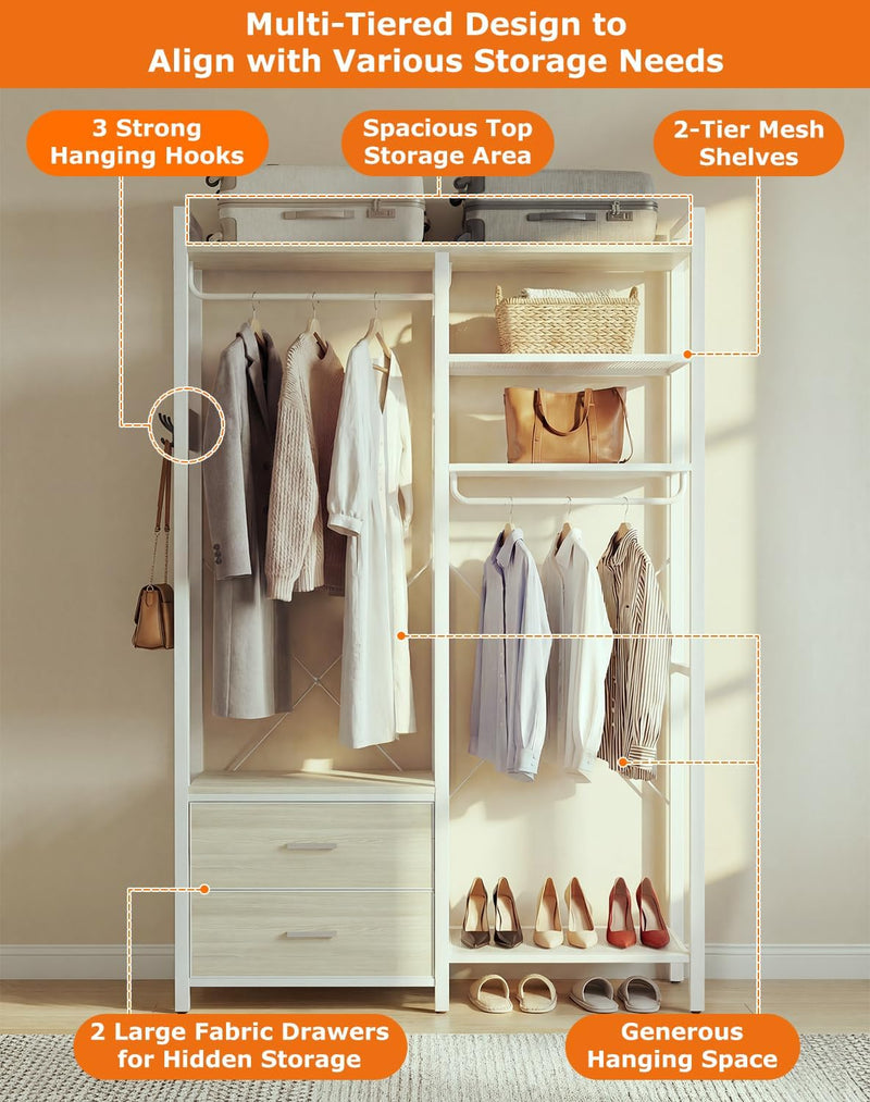 115CM Heavy Duty Clothes Rail with 4 Drawers