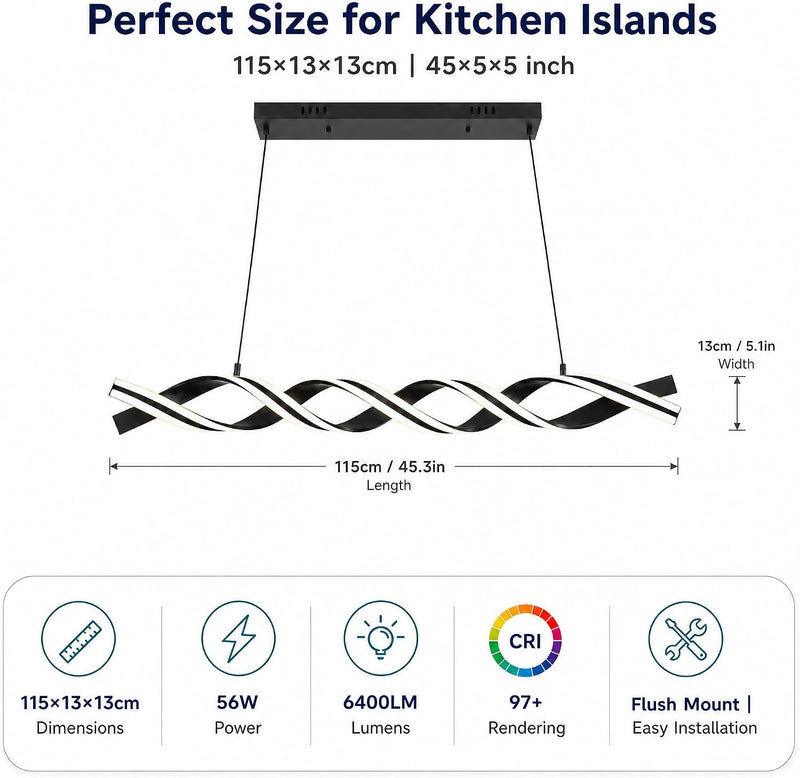 115CM Smart LED Modern Chandelier 50W Dimmable Spiral
