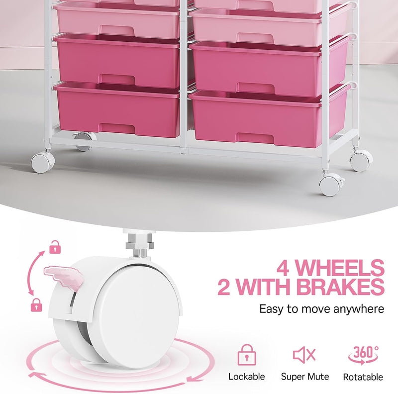 12-Drawer Craft Organiser Trolley Cart with Wooden Top