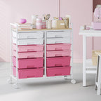 12-Drawer Craft Organiser Trolley Cart with Wooden Top
