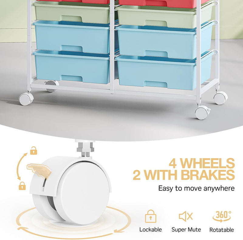 12-Drawer Craft Organiser Trolley Cart with Wooden Top