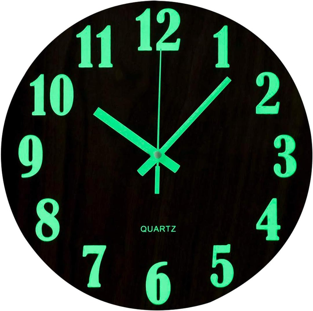 12 Inch Luminous Wall Clock Silent Wooden Design