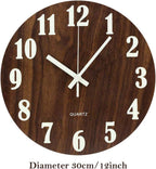 12 Inch Luminous Wall Clock Silent Wooden Design