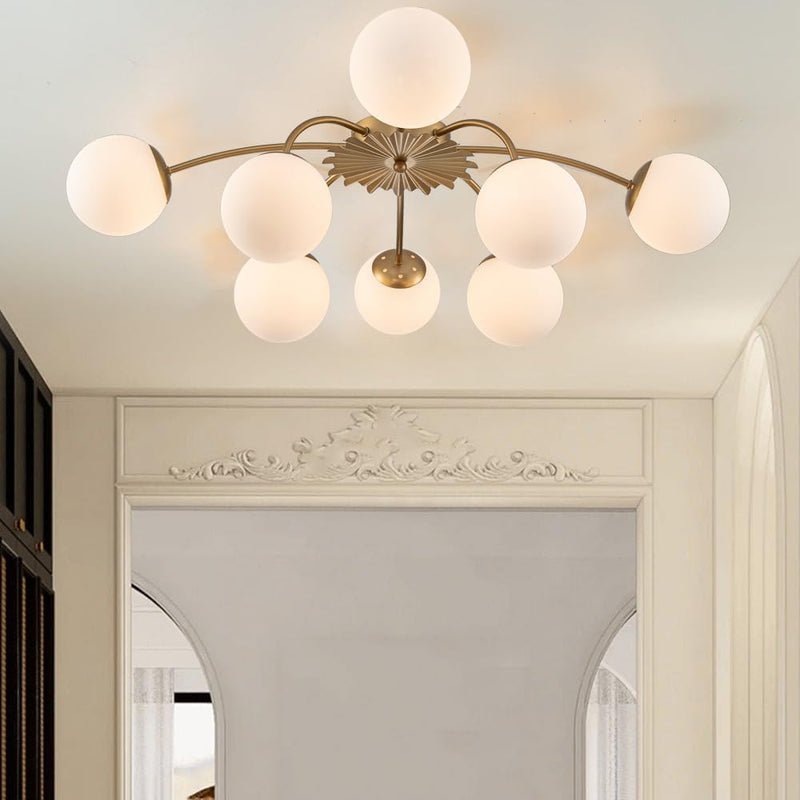 12-Light Modern Brass Ceiling Light Glass Globe Chandelier