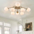 12-Light Modern Brass Ceiling Light Glass Globe Chandelier