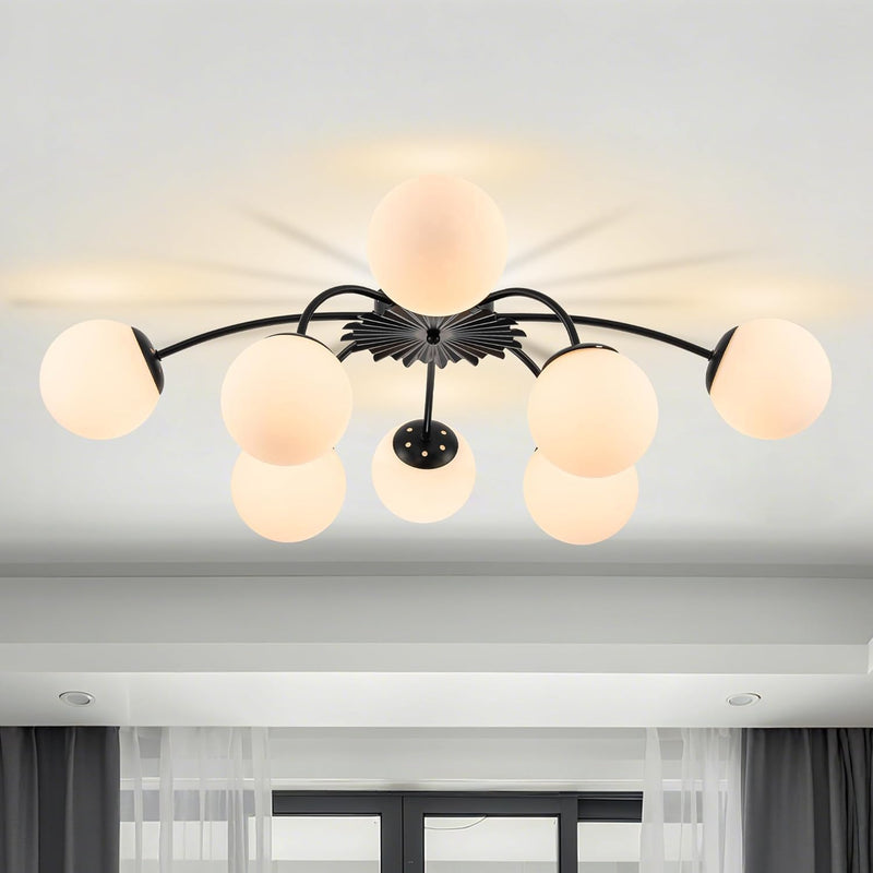 12-Light Modern Brass Ceiling Light Glass Globe Chandelier