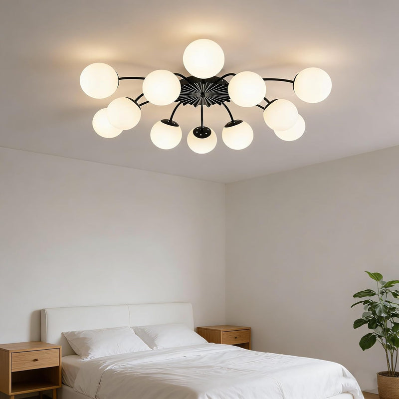 12-Light Modern Brass Ceiling Light Glass Globe Chandelier