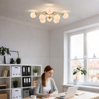 12-Light Modern Brass Ceiling Light Glass Globe Chandelier