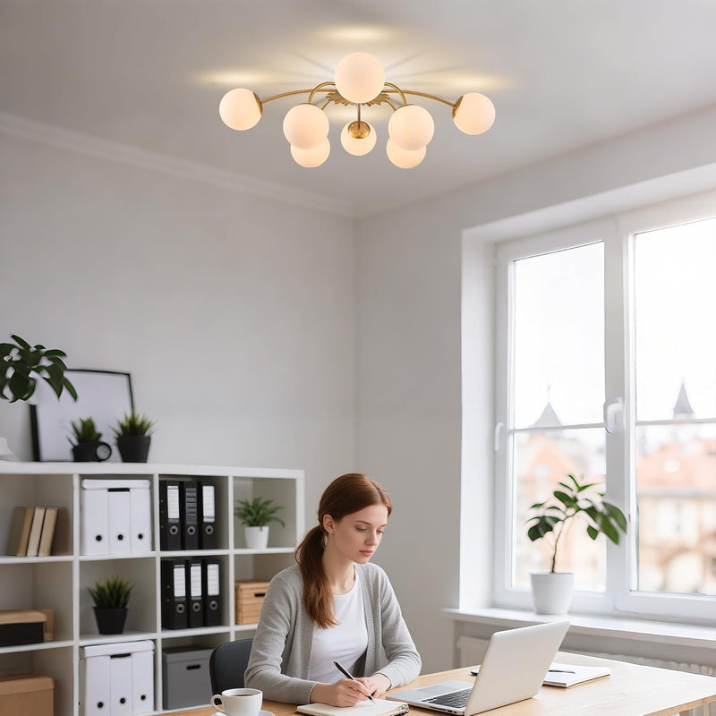 12-Light Modern Brass Ceiling Light Glass Globe Chandelier